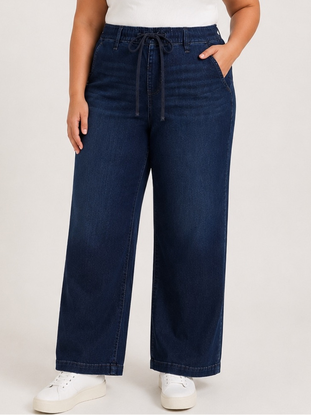 Torrid Wide Leg Pull On Jeans Dark Wash Drawstring Plus Size 2 Short